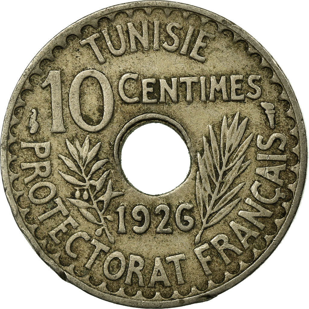 Coin, Tunisia, Muhammad al-Habib Bey, 10 Centimes, 1926, Paris, EF(40-45)