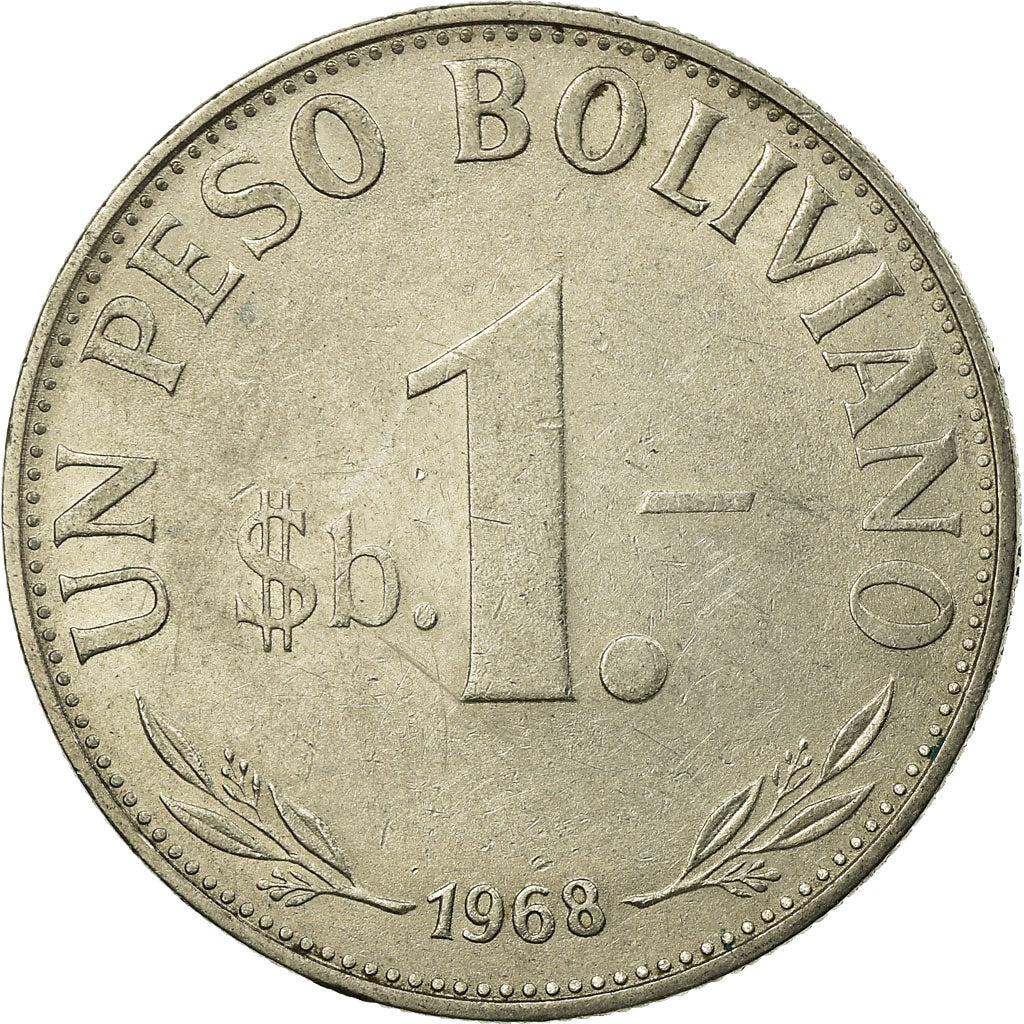 Munten, Bolivia, Peso Boliviano, 1968, ZF, Nickel Clad Steel, KM:192