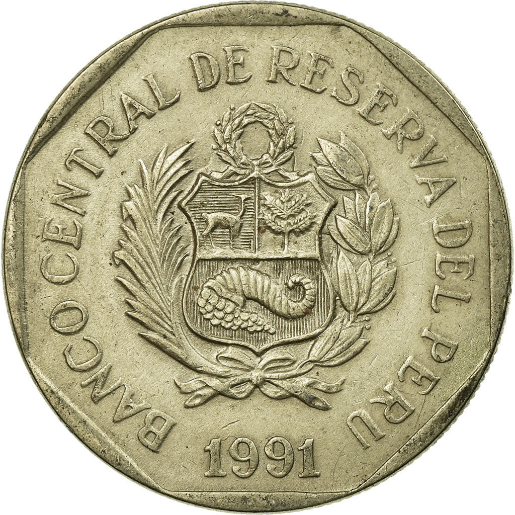 Coin, Peru, Nuevo Sol, 1991, Lima, EF(40-45), Copper-Nickel-Zinc, KM:308.1
