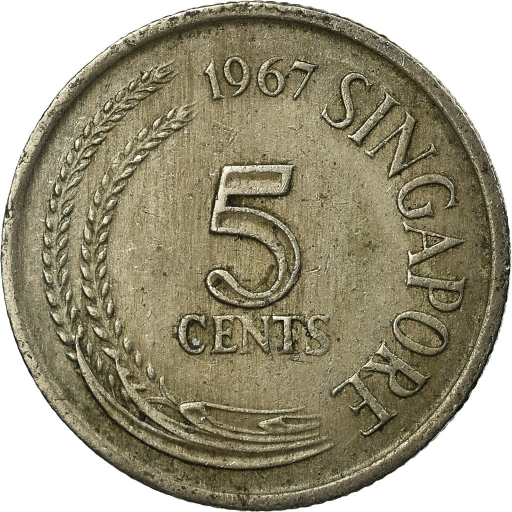 Moeda, Singapura, 5 Cents, 1967, Singapore Mint, EF(40-45), Cobre-níquel, KM:2
