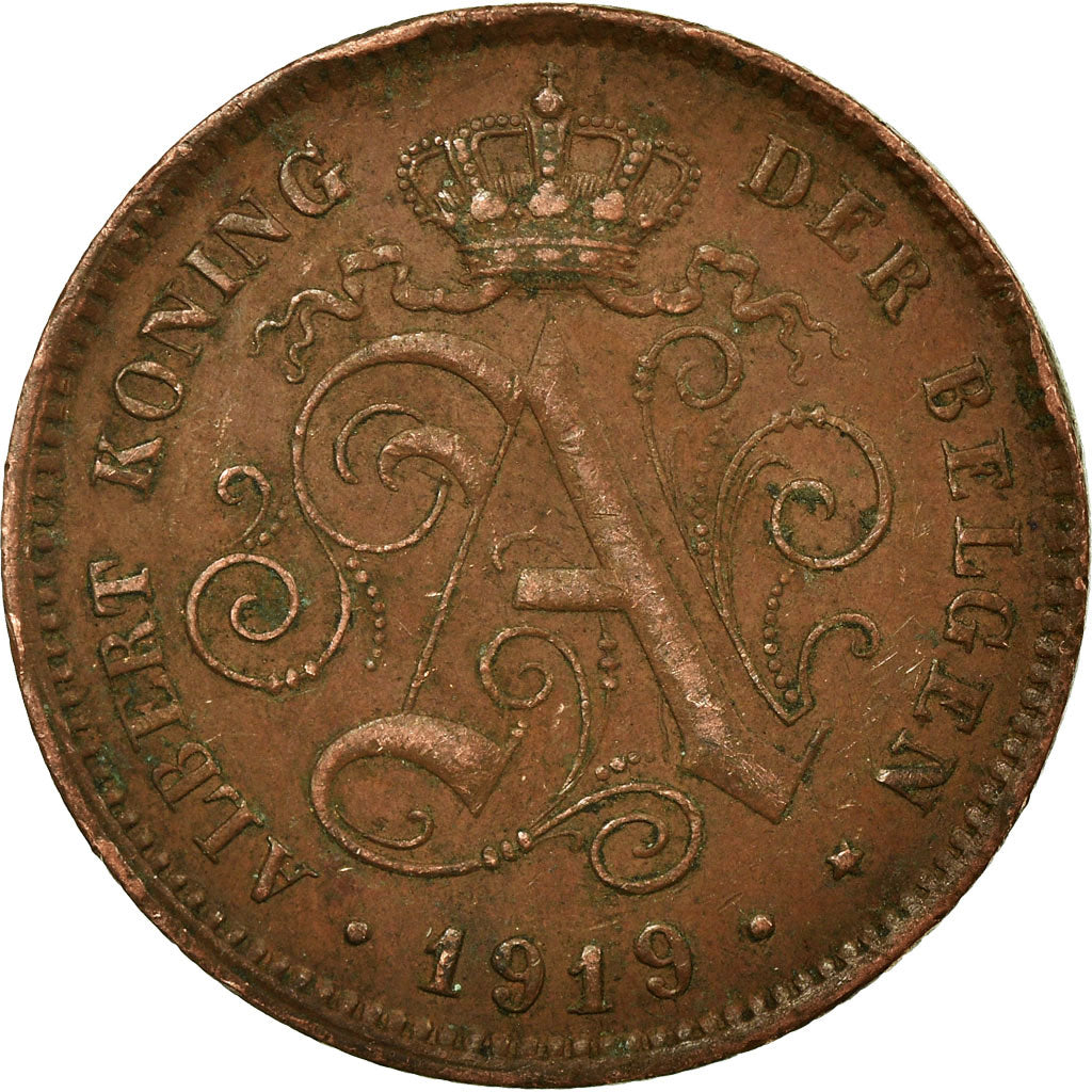 Moneta, Belgia, Albert I, 2 Centimes, 1919, VF(30-35), Miedź, KM:65