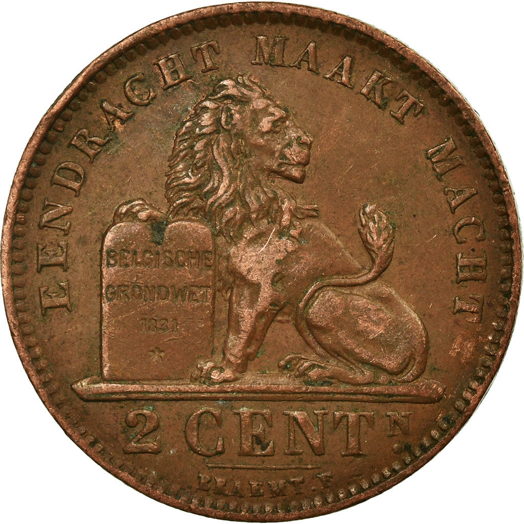 Moneta, Belgia, Albert I, 2 Centimes, 1919, VF(30-35), Miedź, KM:65