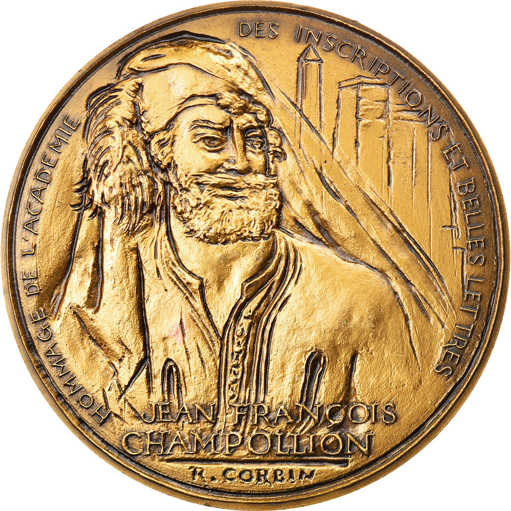 France, Medal, Champollion, Egypte, Figeac, 1990, Corbin, MS(63), Bronze