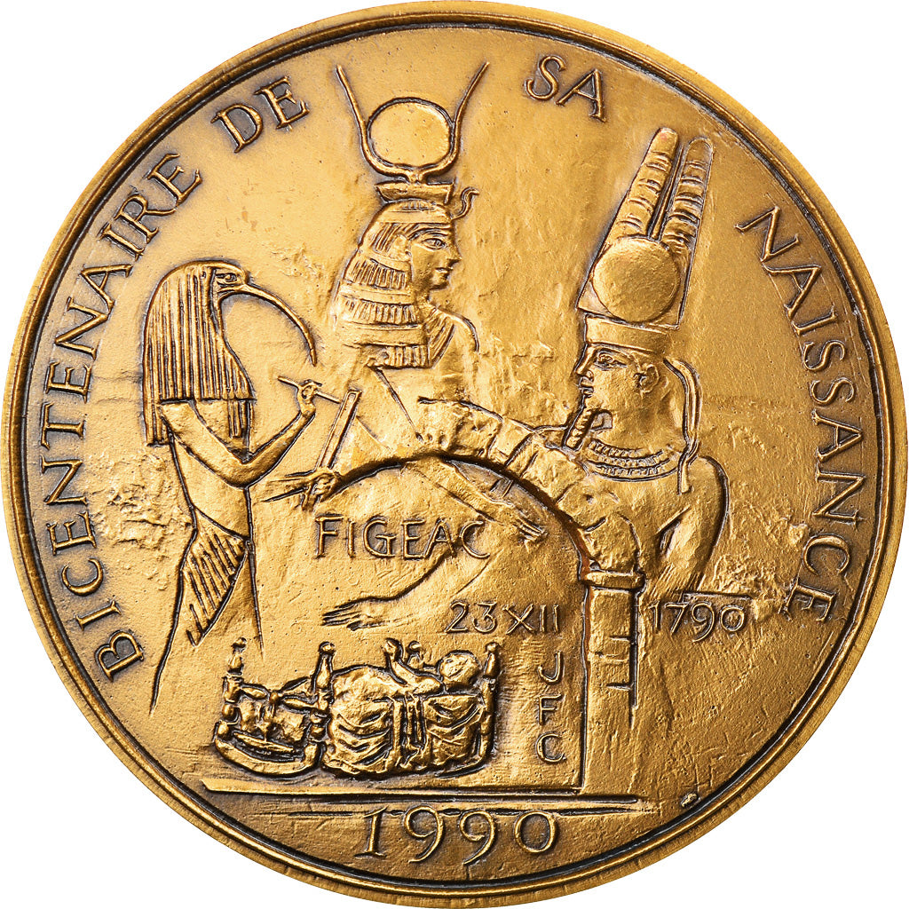 France, Medal, Champollion, Egypte, Figeac, 1990, Corbin, MS(63), Bronze