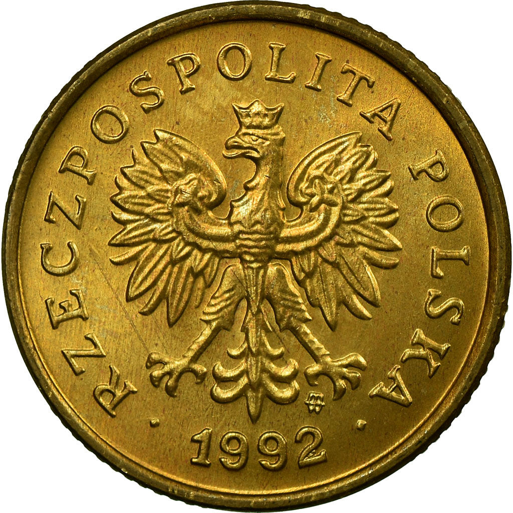 Coin, Poland, 5 Groszy, 1992, Warsaw, AU(55-58), Brass, KM:278