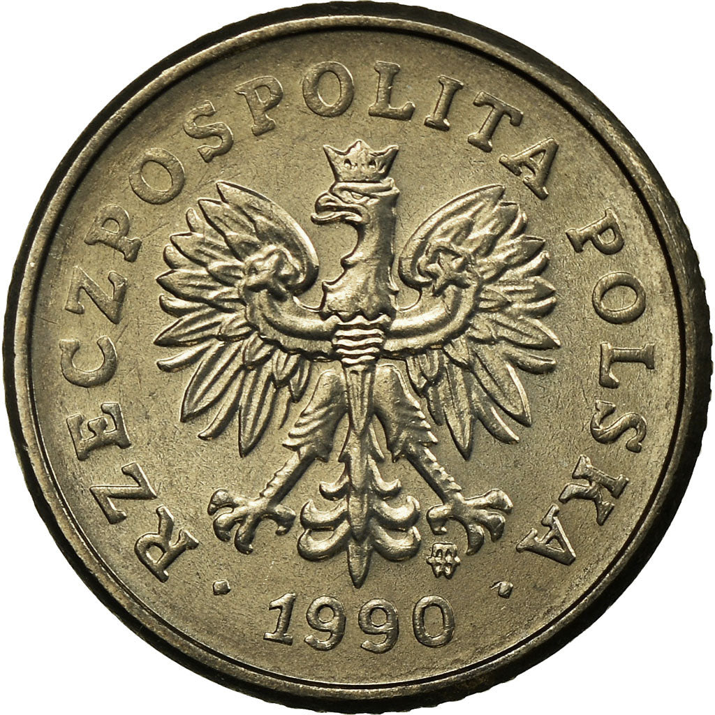 Moeda, Polónia, 10 Groszy, 1990, Warsaw, AU(55-58), Cobre-níquel, KM:279