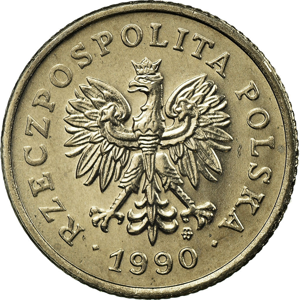 Moeda, Polónia, 20 Groszy, 1990, Warsaw, AU(55-58), Cobre-níquel, KM:280