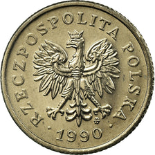 Moeda, Polónia, 20 Groszy, 1990, Warsaw, AU(55-58), Cobre-níquel, KM:280