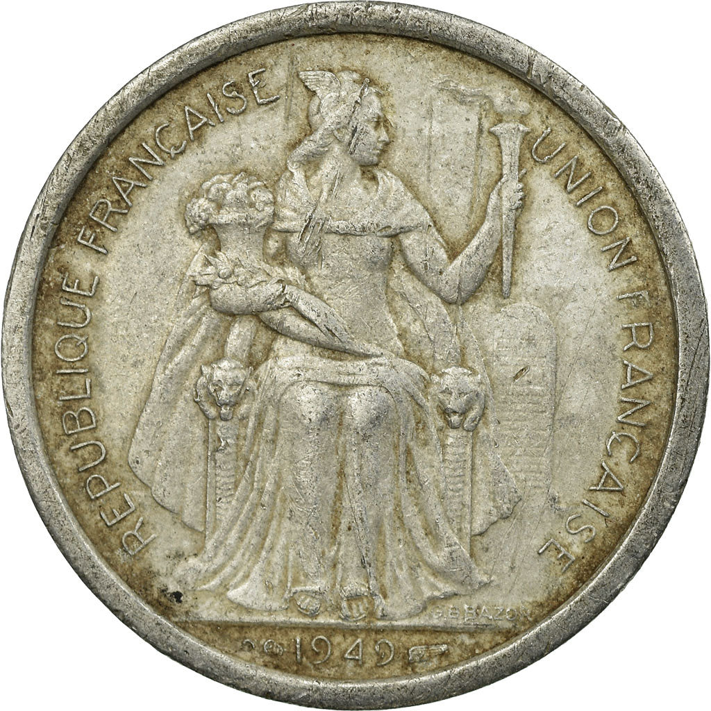 Coin, FRENCH OCEANIA, 2 Francs, 1949, EF(40-45), Aluminum, KM:3