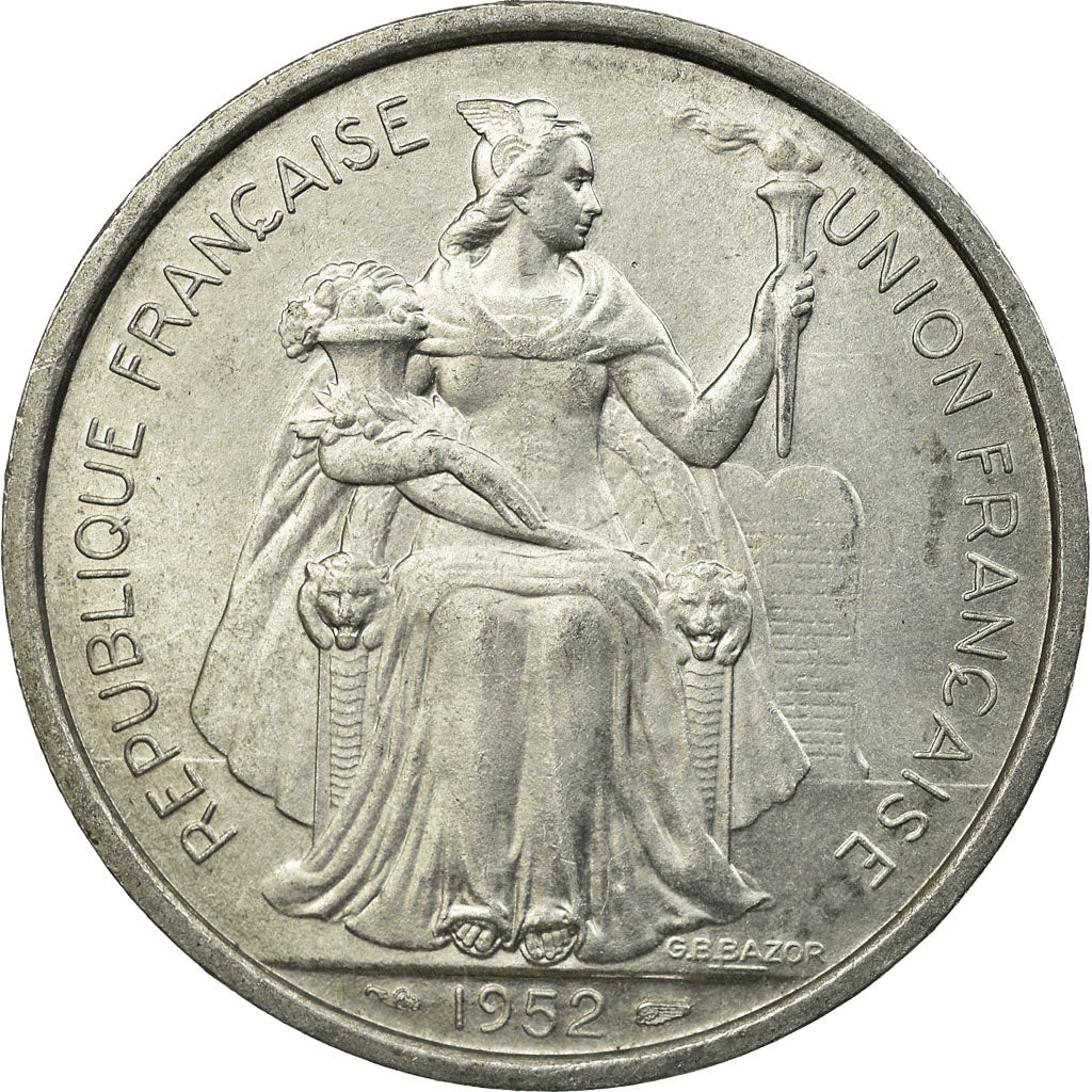 Coin, New Caledonia, 5 Francs, 1952, Paris, AU(55-58), Aluminum, KM:4