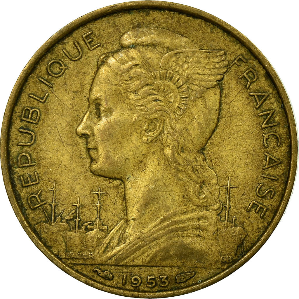 Moeda, Madagáscar, 20 Francs, 1953, Paris, EF(40-45), Alumínio-Bronze, KM:7