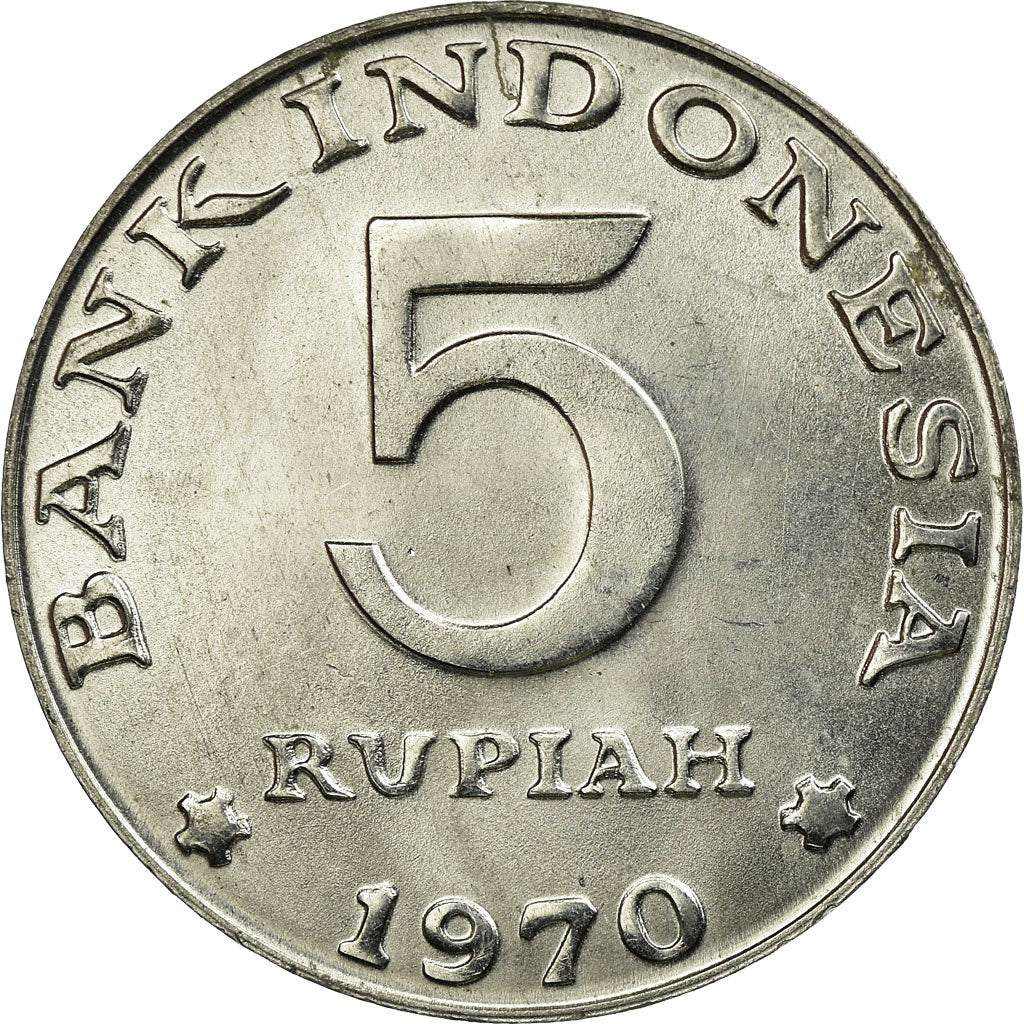 Coin, Indonesia, 5 Rupiah, 1970, AU(55-58), Aluminum, KM:22