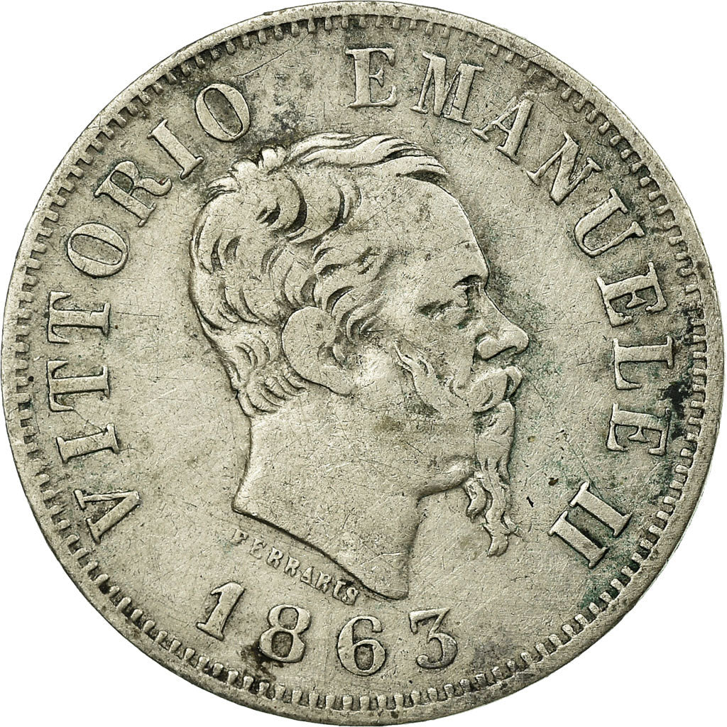 Coin, Italy, Vittorio Emanuele II, 50 Centesimi, 1863, Milan, EF(40-45), Silver