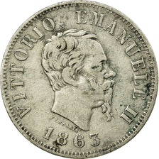 Coin, Italy, Vittorio Emanuele II, 50 Centesimi, 1863, Milan, EF(40-45), Silver