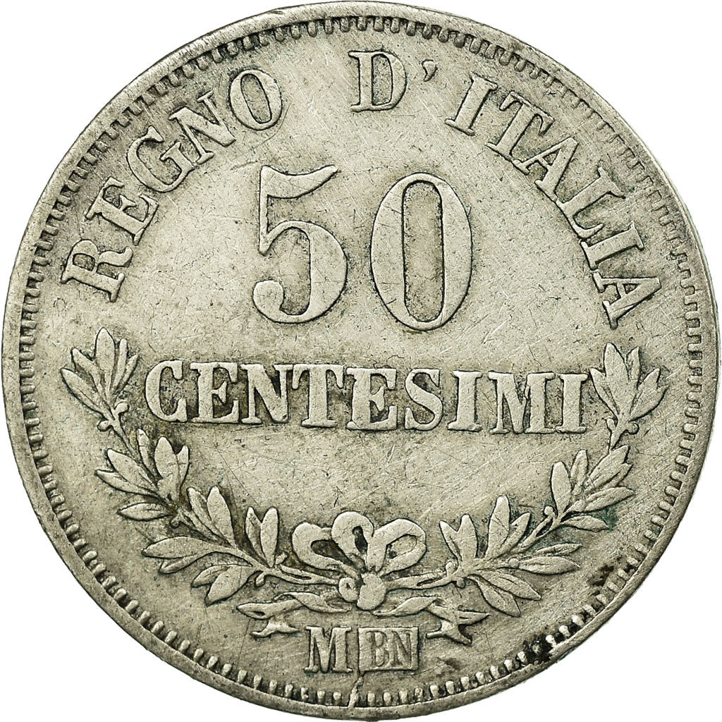 Coin, Italy, Vittorio Emanuele II, 50 Centesimi, 1863, Milan, EF(40-45), Silver