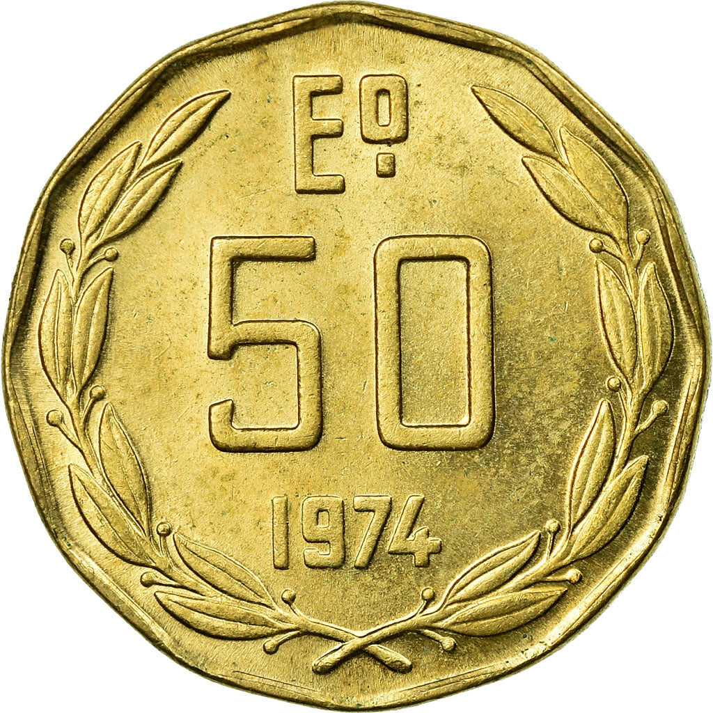 Coin, Chile, 50 Escudos, 1974, AU(55-58), Nickel-brass, KM:201