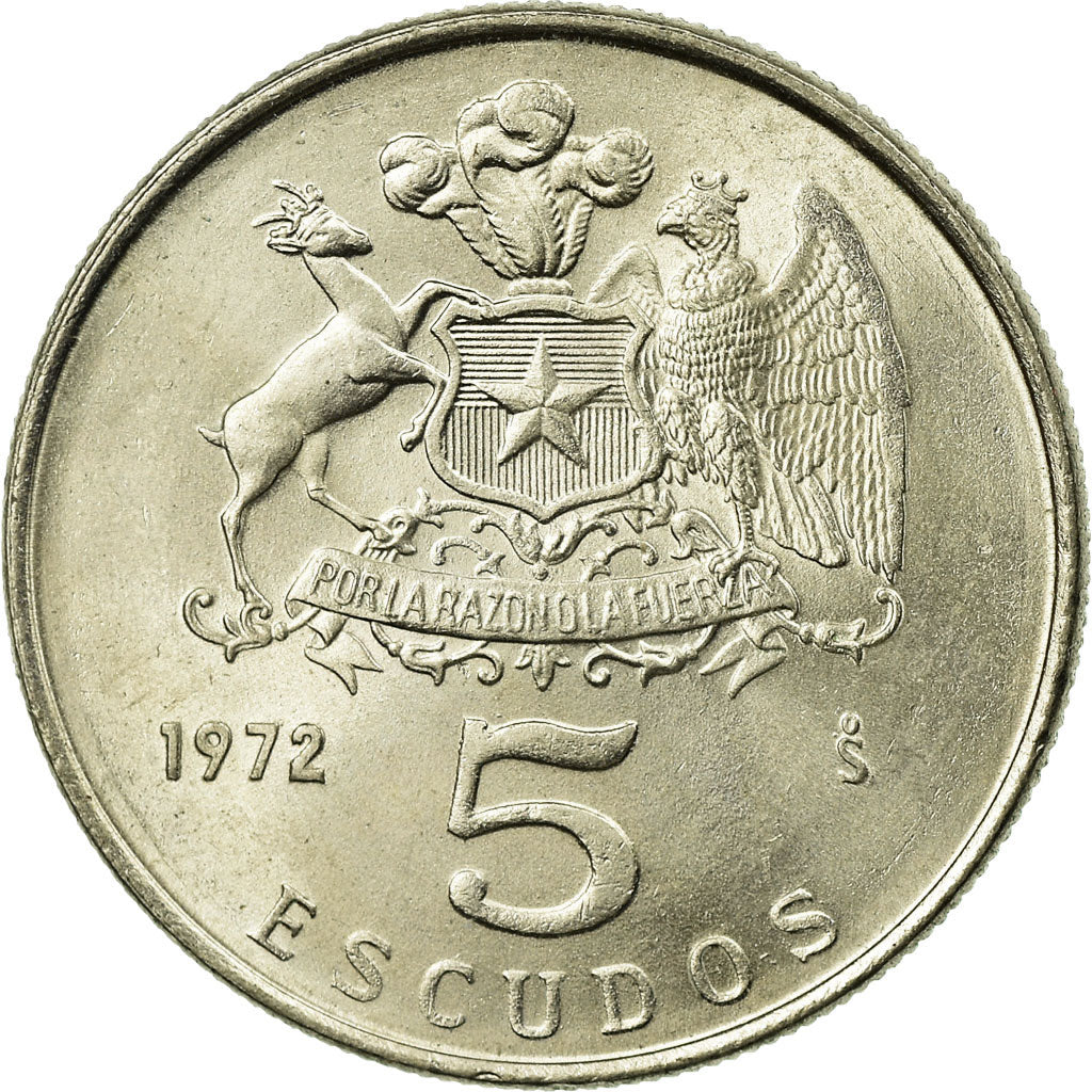 Coin, Chile, 5 Escudos, 1972, AU(55-58), Copper-nickel, KM:199