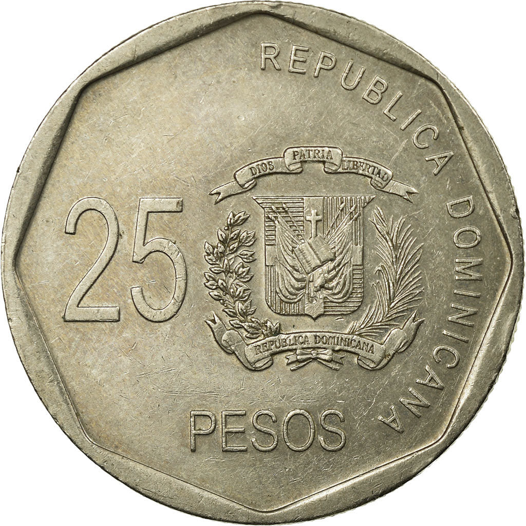 Moneta, Repubblica domenicana, 25 Pesos, 2008, BB, Rame-nichel, KM:107