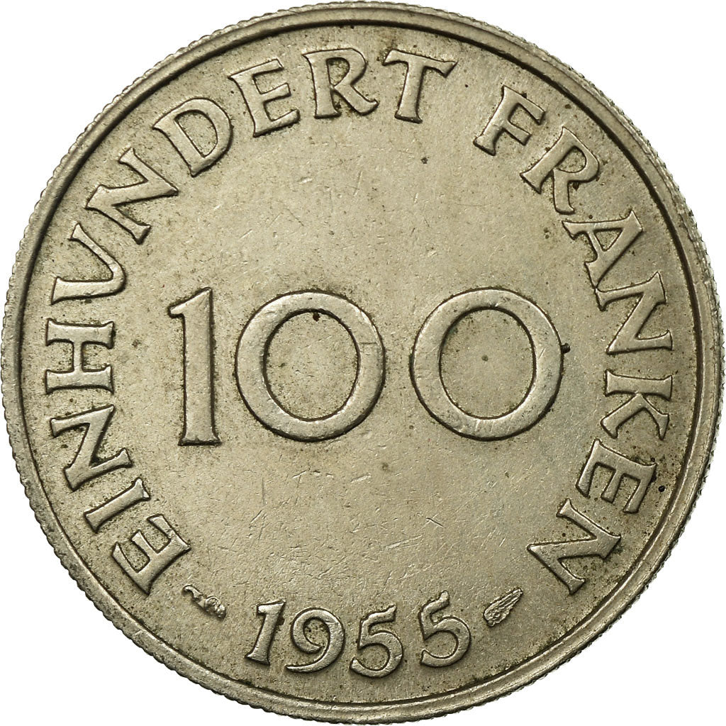 Coin, SAARLAND, 100 Franken, 1955, Paris, EF(40-45), Copper-nickel, KM:4