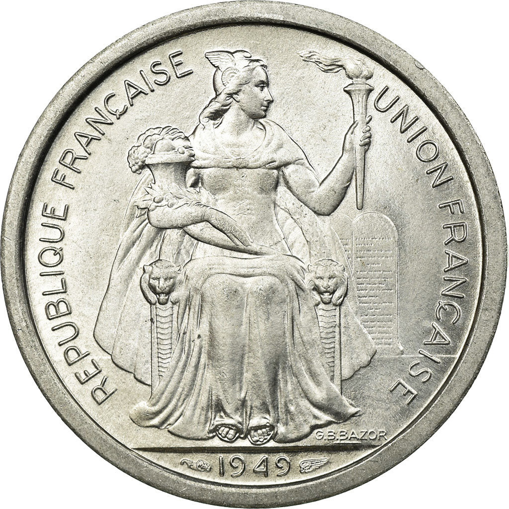 Moneta, Nuova Caledonia, 2 Francs, 1949, Paris, SPL-, Alluminio, KM:3