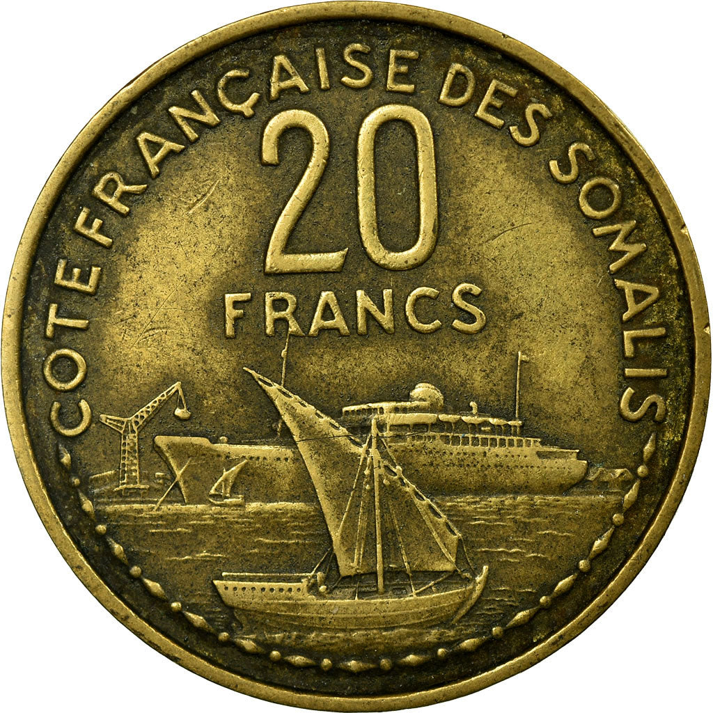 Coin, French Somaliland, 20 Francs, 1952, Paris, VF(30-35), Aluminum-Bronze