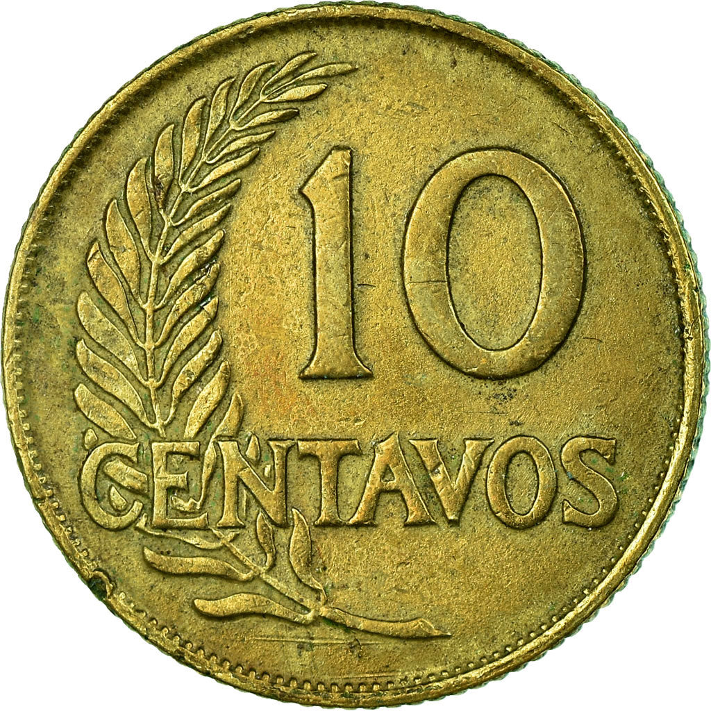 Coin, Peru, 10 Centavos, 1950, EF(40-45), Brass, KM:226.2