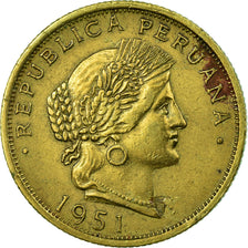 Moneda, Perú, 20 Centavos, 1951, MBC, Latón, KM:221.4