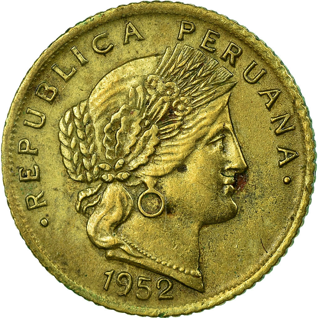 Moeda, Peru, 5 Centavos, 1952, EF(40-45), Latão, KM:223.2