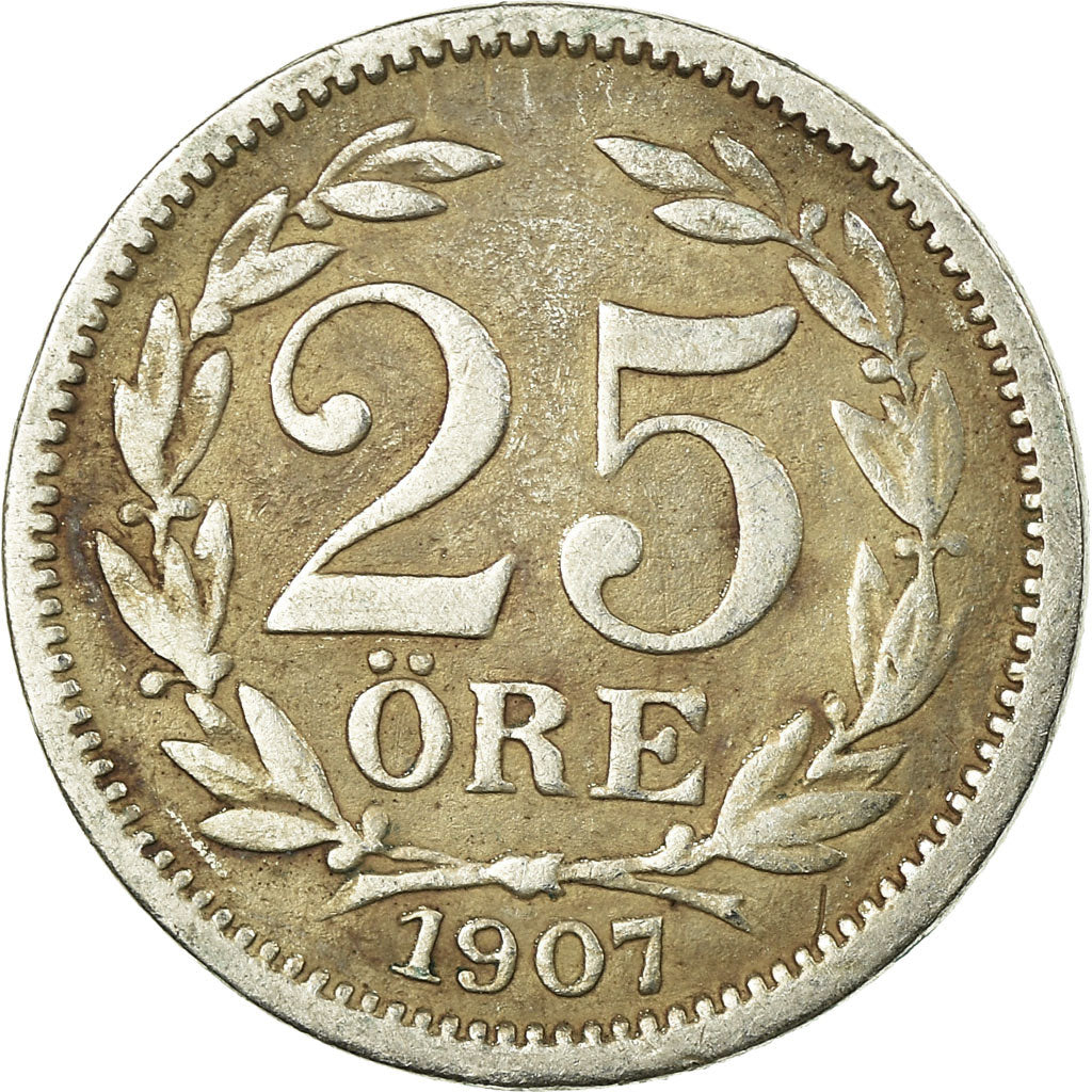 Coin, Sweden, Oscar II, 25 Öre, 1907, EF(40-45), Silver, KM:775