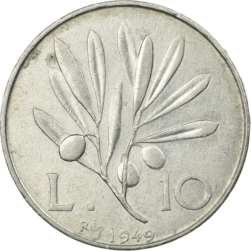 Coin, Italy, 10 Lire, 1949, Rome, EF(40-45), Aluminum, KM:90
