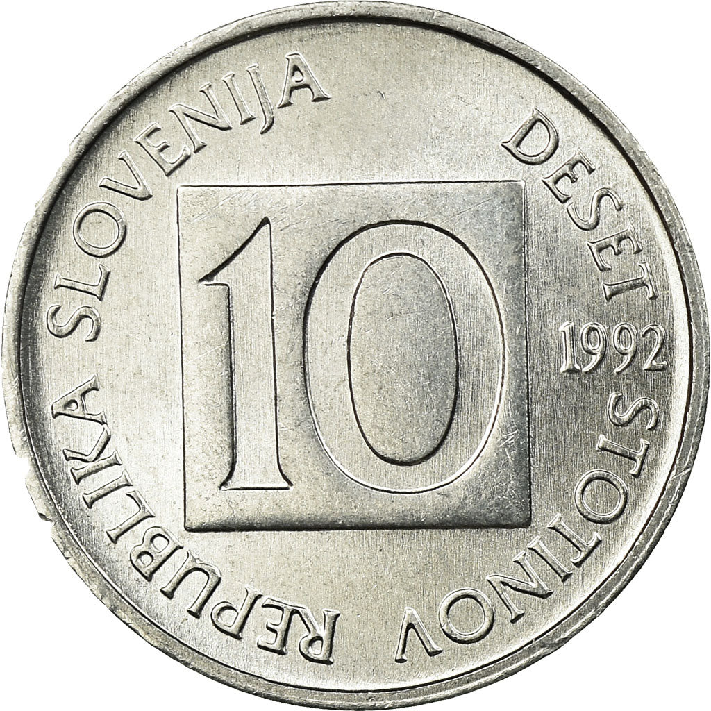 Coin, Slovenia, 10 Stotinov, 1992, AU(55-58), Aluminum, KM:7