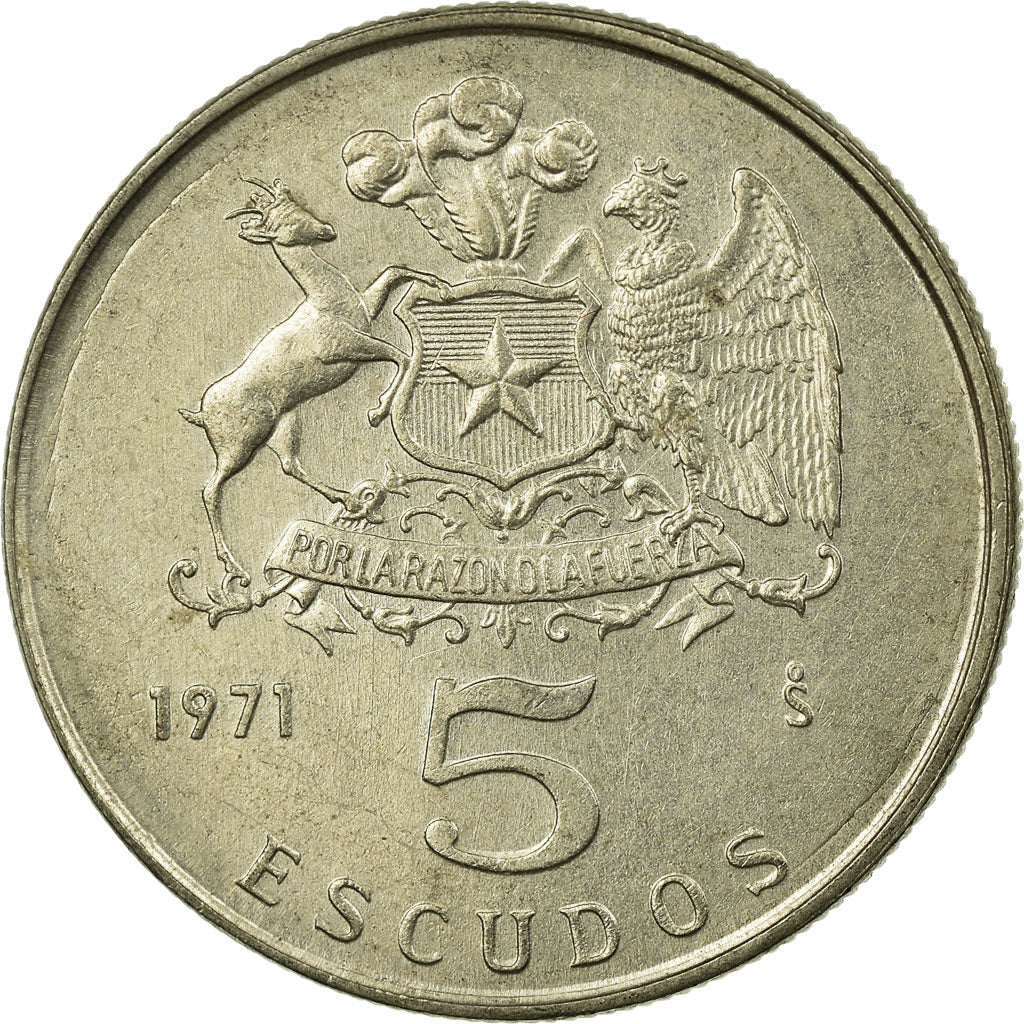 Coin, Chile, 5 Escudos, 1971, EF(40-45), Copper-nickel, KM:199