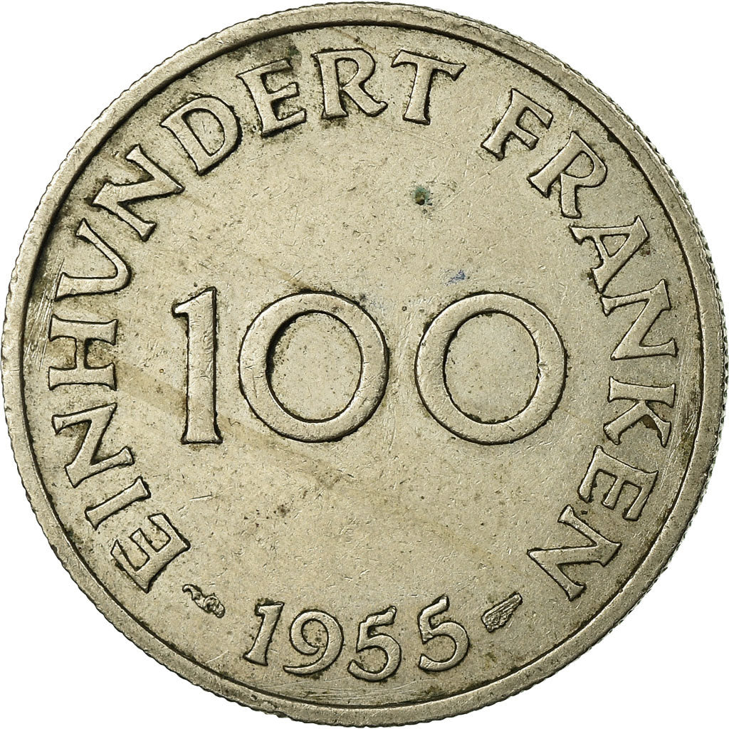 Coin, SAARLAND, 100 Franken, 1955, Paris, EF(40-45), Copper-nickel, KM:4