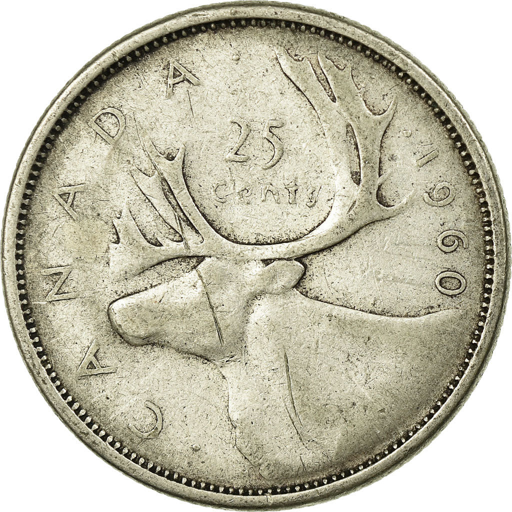 Moeda, Canadá, Elizabeth II, 25 Cents, 1960, Royal Canadian Mint, Ottawa