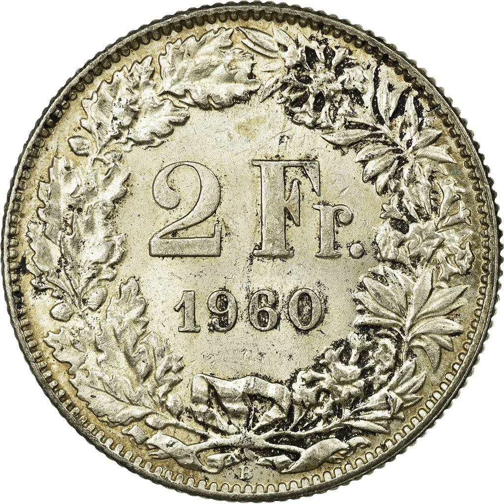 Coin, Switzerland, 2 Francs, 1960, Bern, EF(40-45), Silver, KM:21