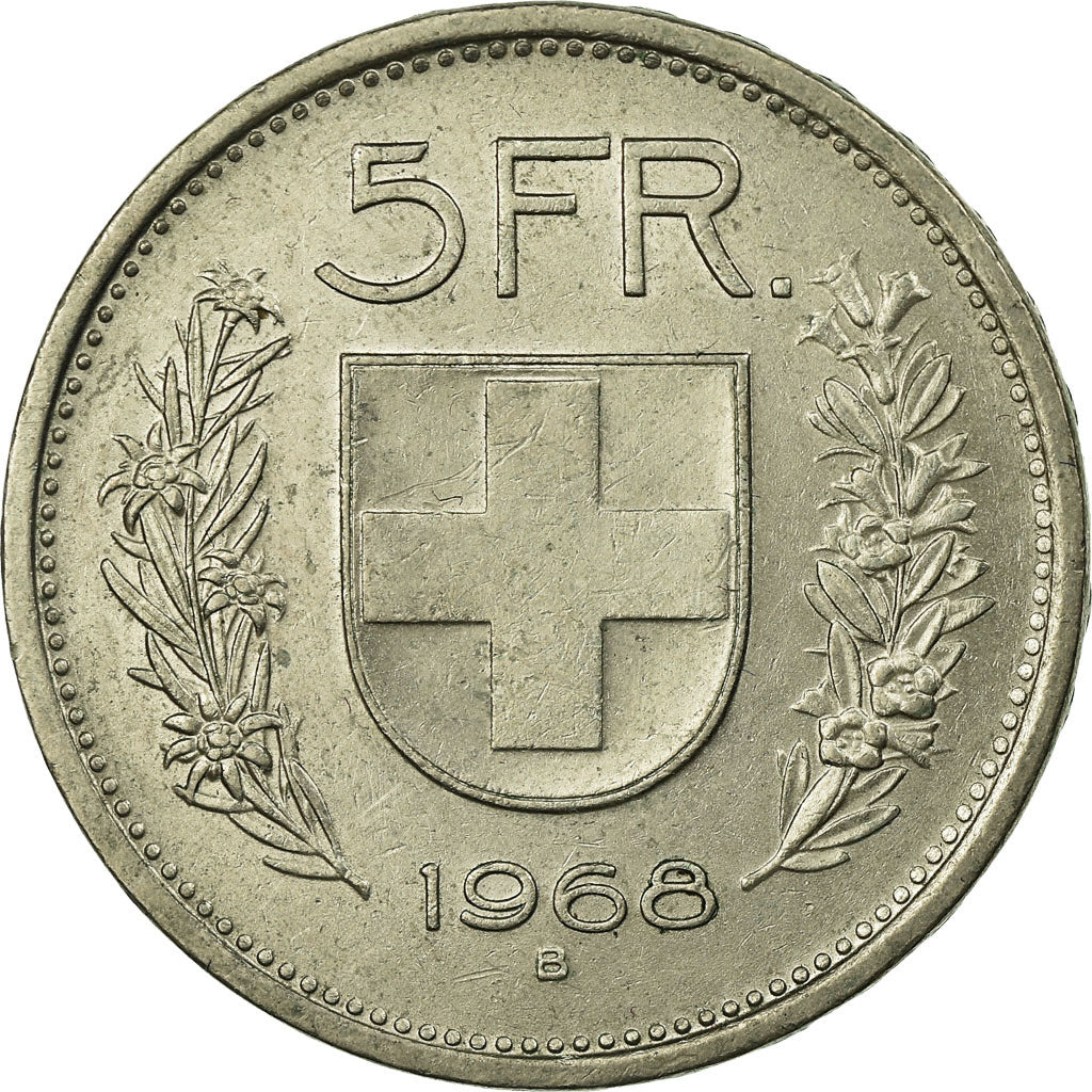Coin, Switzerland, 5 Francs, 1968, Bern, EF(40-45), Copper-nickel, KM:40a.1