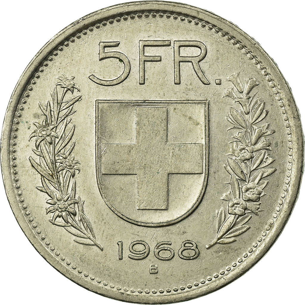 Moneta, Szwajcaria, 5 Francs, 1968, Bern, EF(40-45), Miedź-Nikiel, KM:40a.1
