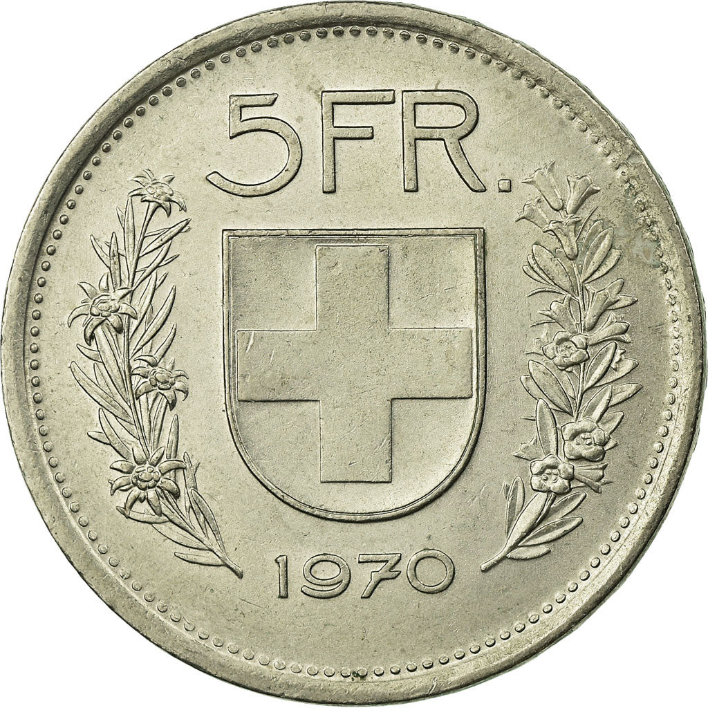 Coin, Switzerland, 5 Francs, 1970, Bern, EF(40-45), Copper-nickel, KM:40a.1
