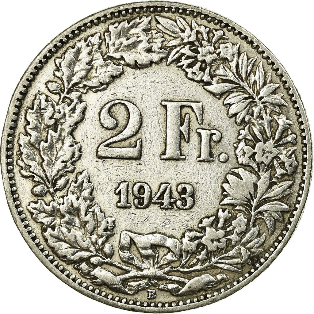 Coin, Switzerland, 2 Francs, 1943, EF(40-45), Silver, KM:21