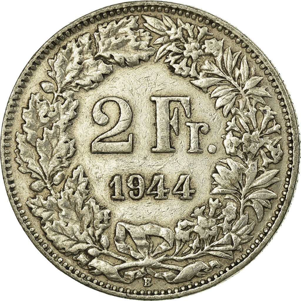 Coin, Switzerland, 2 Francs, 1944, EF(40-45), Silver, KM:21