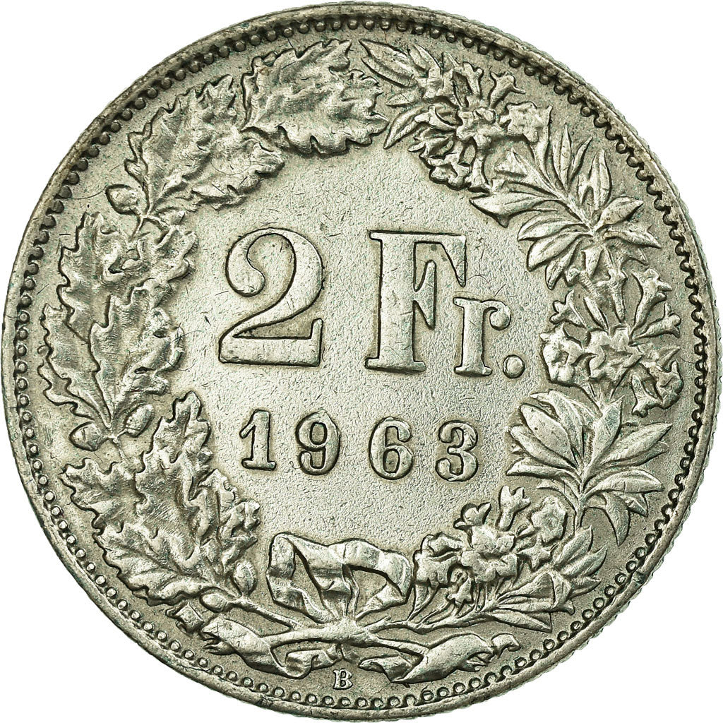 Coin, Switzerland, 2 Francs, 1963, EF(40-45), Silver, KM:21