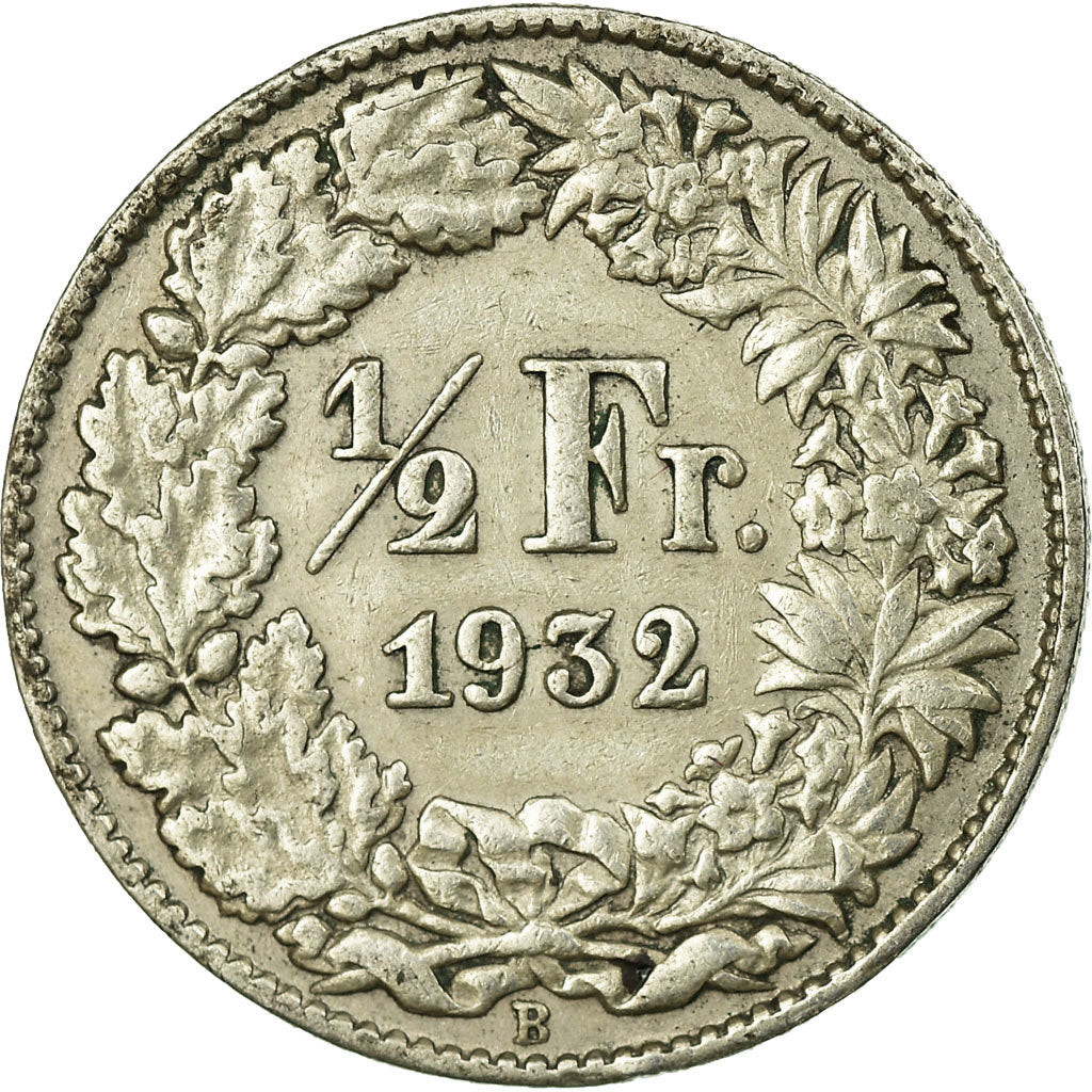 Coin, Switzerland, 1/2 Franc, 1932, Bern, EF(40-45), Silver, KM:23