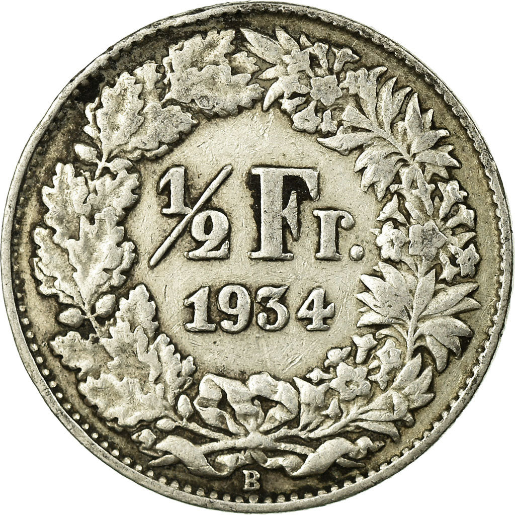 Coin, Switzerland, 1/2 Franc, 1934, Bern, EF(40-45), Silver, KM:23