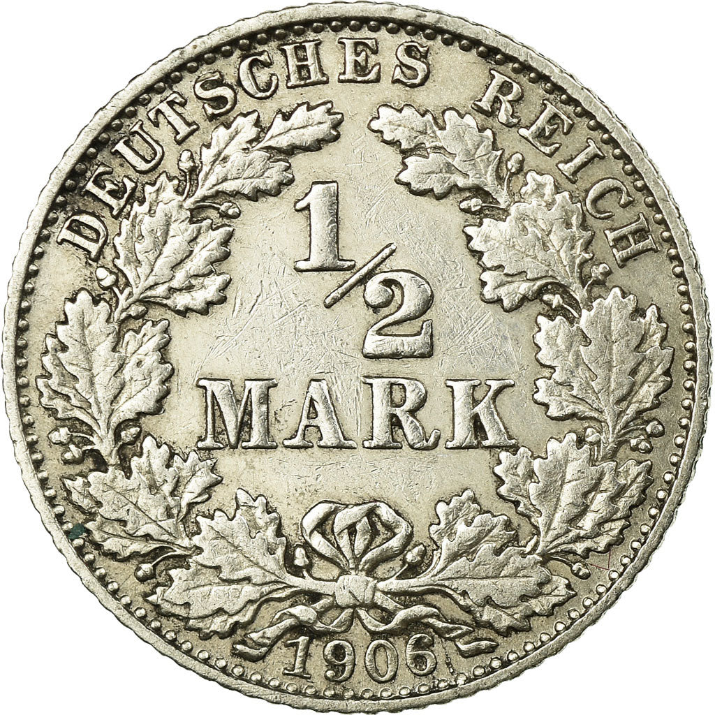 Coin, GERMANY - EMPIRE, 1/2 Mark, 1906, Munich, VF(20-25), Silver, KM:17