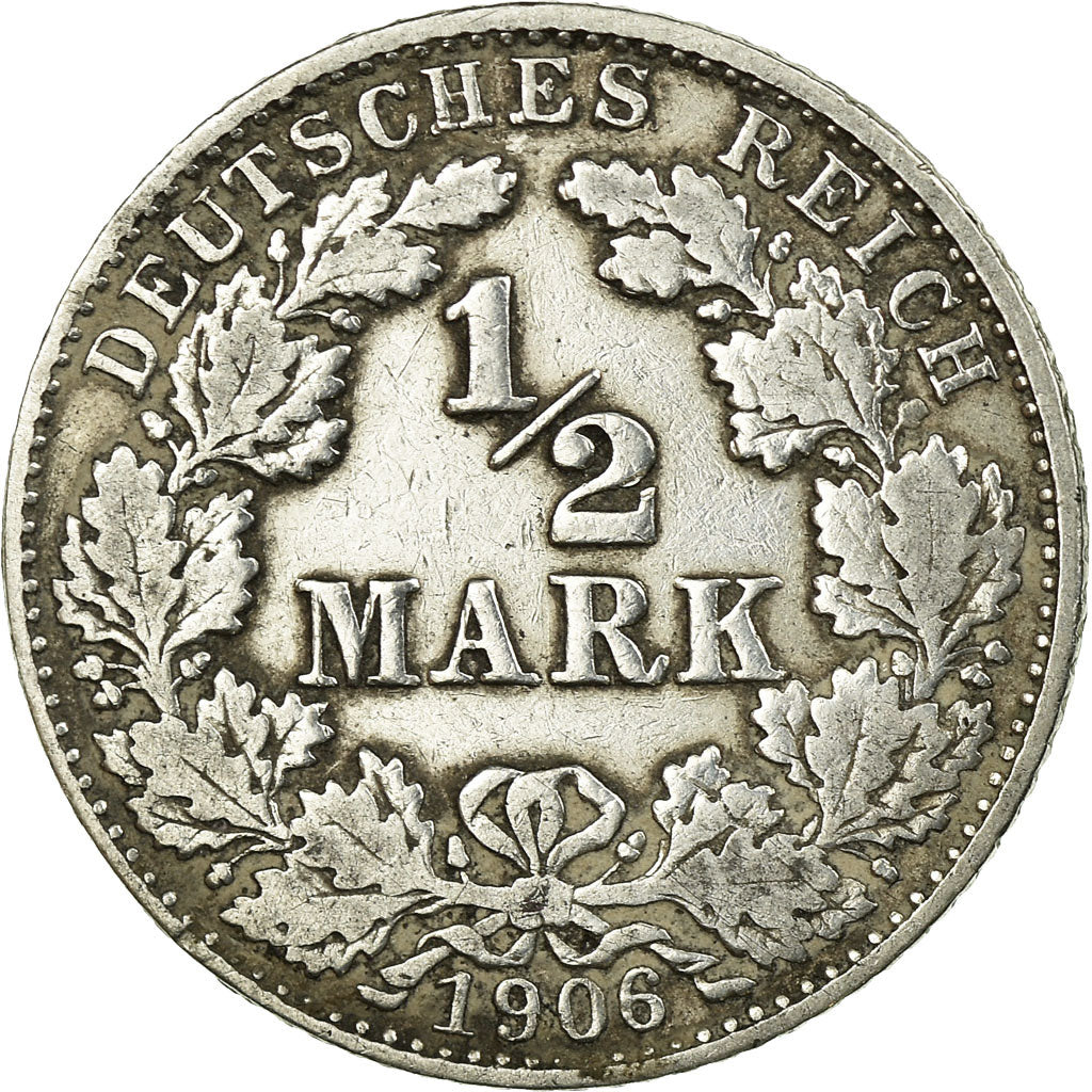 Moeda, ALEMANHA - IMPÉRIO, 1/2 Mark, 1906, Munich, VF(20-25), Prata, KM:17
