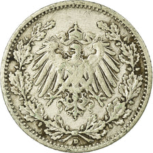 Coin, GERMANY - EMPIRE, 1/2 Mark, 1907, Munich, VF(20-25), Silver, KM:17