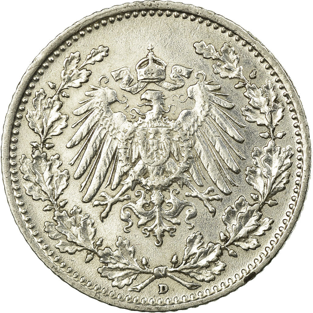 Coin, GERMANY - EMPIRE, 1/2 Mark, 1907, Munich, VF(20-25), Silver, KM:17