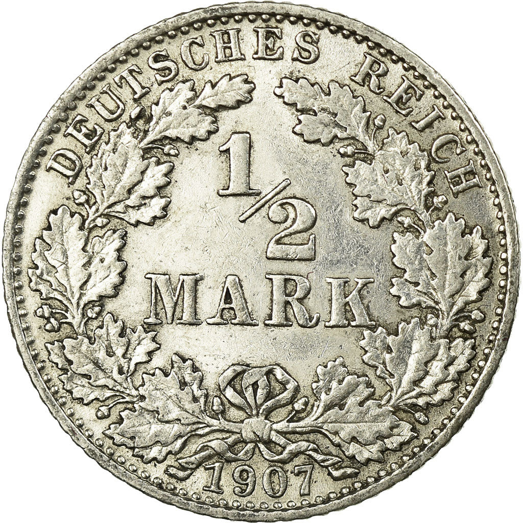 Coin, GERMANY - EMPIRE, 1/2 Mark, 1907, Munich, VF(20-25), Silver, KM:17