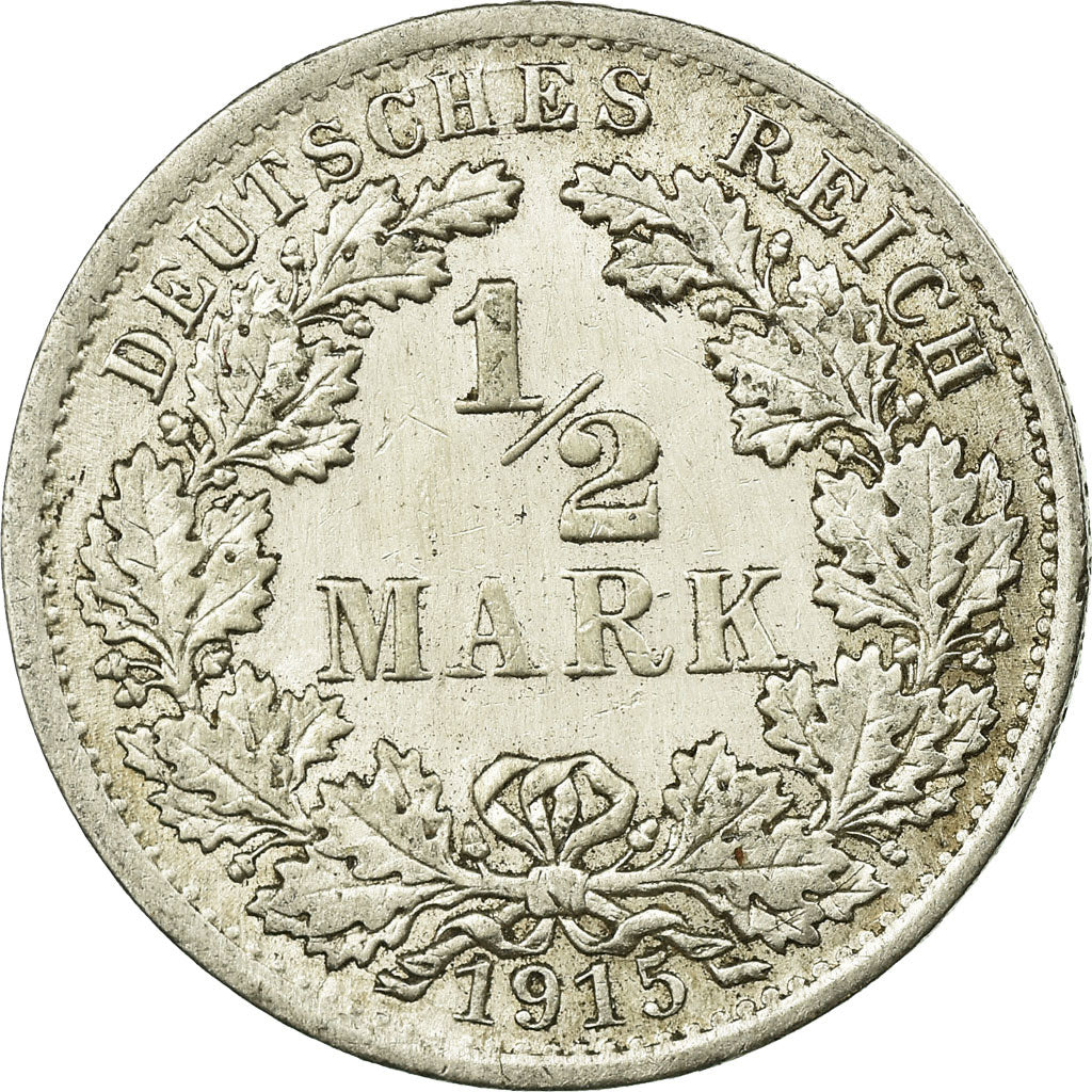 Coin, GERMANY - EMPIRE, 1/2 Mark, 1915, Berlin, VF(20-25), Silver, KM:17