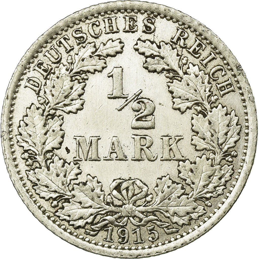 Coin, GERMANY - EMPIRE, 1/2 Mark, 1915, Berlin, VF(20-25), Silver, KM:17